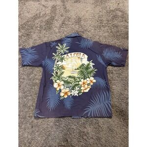 Hawaiian Shirt Mens Size M Blue Aloha Loop Collar Yacht‎ Palm Trees High Sierra